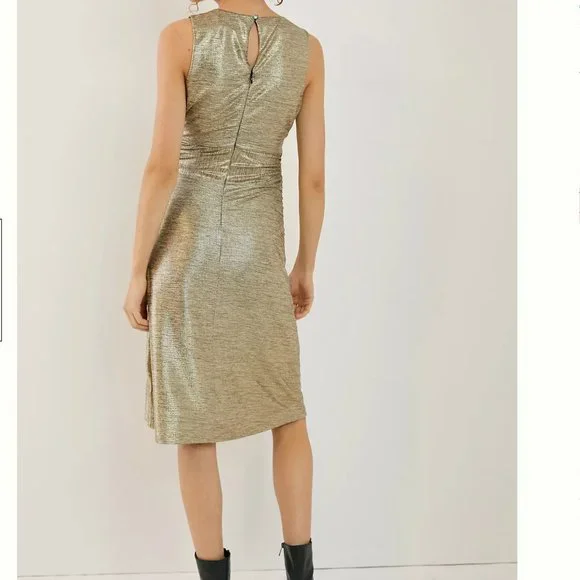 NWT anthropologie gold metallic midi dress w/comfy liner - Picture 3 of 10